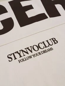 STYNVO تي شيرت رجالي مقاس كبير بطبعة حروف وأكمام طويلة وياقة دائرية كاجوال - لون مشمشي - مشاهدة 4
