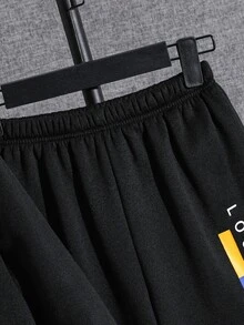 SHEIN Tween Boy Letter Print Long Sleeve Sweatshirt And Jogger Pants Set - Black - View 4