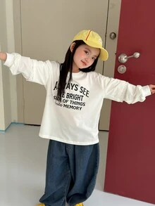 Dazy Kids Tween Girl Letter Graphic 2 In 1 Patchwork Casual Versatile Daily Wear T-Shirt - White - View 7