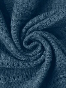 SHEIN LUNE Pointelle Knit Drop Shoulder Knit Pullover Fall Winter Sweater - Dusty Blue - View 9