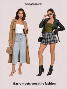 SHEIN BASICS 女款純色修身百搭日常居家旅行抹胸上衣 黑色 夏季極簡端莊休閒百搭 日常白天穿著 - 軍綠色 - 查看 10