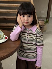 DAZY Baby Girl Striped 2 In 1 Patchwork Casual Everyday Long Sleeve Sweater - Multicolor - View 7