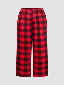 Chillnights Cute Christmas Reindeer Plaid Snowflake Print Raglan Sleeve Loose Plus Size Pajama Set - Multicolor - View 5