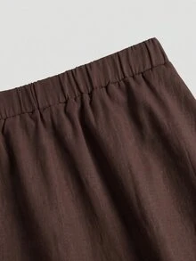 Sweetra Rok Kasual Serbaguna Ukuran Besar dengan Motif Renda untuk Pemakaian Sehari-hari di Musim Gugur - Coklat - View 7