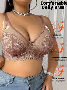Divavoom 1件大尺碼蕾絲鋼圈內衣 - 咖啡棕 - 查看 5