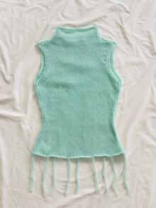 Soleia Women's Sweet Button Hollow Knit Top For Dating - Green - View 2