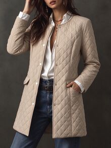Holdful Holdful Women's Solid Color Long Sleeve Single-Breasted Casual Winter Jacket - Khaki - View 5