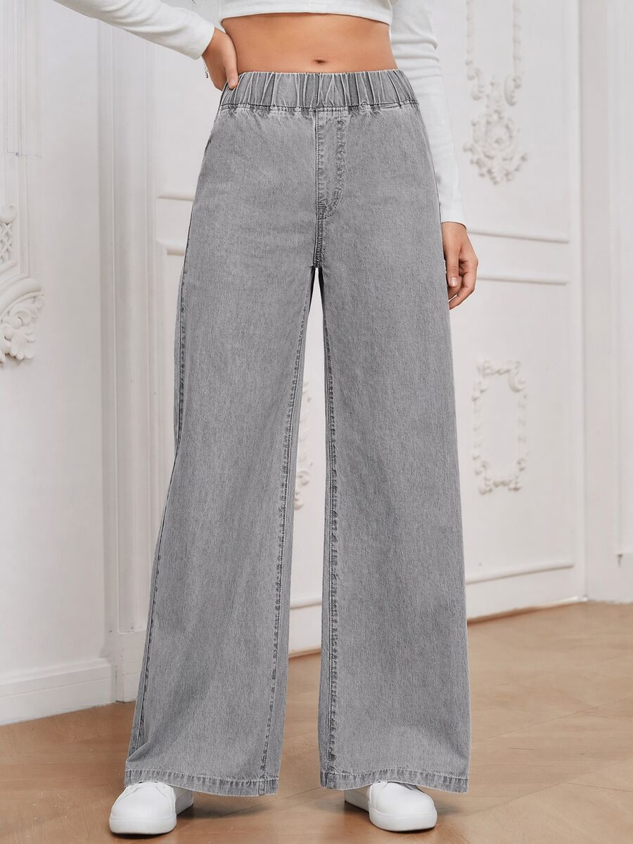 EMERY ROSE Plus Size Women's Casual Comfortable Light Gray Non-Stretch Denim Jeans - Light Grey - View 1