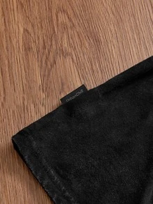 SWAVVY Áo thun nam dệt kim thời trang casual dáng rộng tay dài phối patchwork in chữ tiếng Anh - màu đen - Xem 3