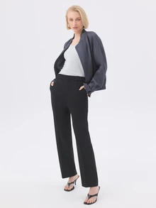 KÆRIA Hus Buckle-Waist Cropped Trousers - Compact Comfort Stetch Tailoring - Black - Workwear, Preppy, Minimal - Black - View 5