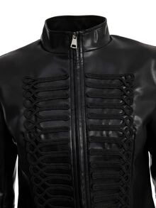 Trelyra European And American Style Autumn/Winter New Fashion Versatile PU Leather Elegant Commuter Metal Zipper & Embroidery Decor Design Leather Jacket - Black - View 6