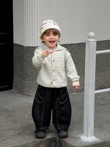 DAZY Baby Boy Striped Korean Style Cardigan, Autumn/Winter - Baby Blue - View 8