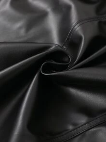 Holdful Holdful Women's Solid Color PU Leather Lapel Neck Long Sleeve Double-Breasted Jacket - Black - View 3