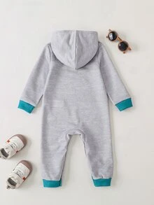 SCOOBY-DOO X SHEIN Baby Boy Cartoon Pattern Casual Daily Hooded Jumpsuit - Light Grey - View 2