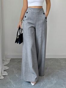Elenzga Women's Fashionable Commuter Wide Leg Pants - Light Grey - View 2