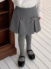 Dazy Kids Young Girl Bow Decor Casual Versatile Mini Skirt - Grey - View 6