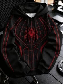 GymBeat Men's Spider Print Long Sleeve Drawstring Hooded Sweatshirt - Multicolor - View 3