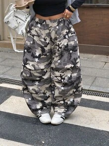 Muchica 大尺碼街頭風迷彩印花寬鬆長褲 - 彩色 - 查看 5