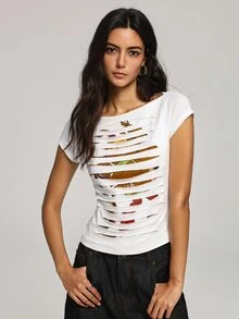 SCOOBY-DOO X SHEIN Women's Streetwear Cut Cartoon Print T-Shirt - White - View 3