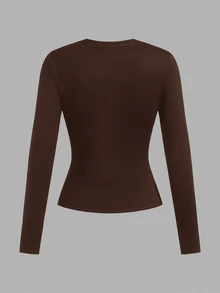 SHEIN EZwear 女款 3 件組圓領休閒極簡修身長袖長版 T 恤套裝，適合秋季 - 彩色 - 查看 8