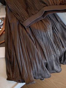 INAWLY Old Money Style Textured Pleated A-Line Skirt - Coffee Brown - View 4