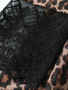 SHEIN Plus Size Women's Best-Selling Elegant Classic Leopard Print Lace Trim Patchwork Mid-Length Shawl Cardigan, Minimalist Slimming Cut Design, Suitable For Daily Commute, Outings, Dates And Gatherings - Multicolor - View 4