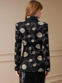 Arave Blazer Wanita Lengan Panjang Model Slim Fit Warna Polos dengan Kerah yang Mengencangkan Pinggang - Hitam - View 2