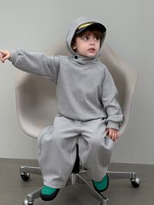 DAZY Infant (Boy) Hooded Striped Korean Style Autumn/Winter Sweatshirt Set - Grey - View 5