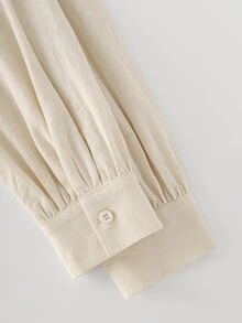 LUMIGAL Kemeja Minimalis Gaya Bohemian untuk Liburan, Warna Krem, Dengan Tekstur Kasual, Leher V Dalam dan Desain Lipatan Depan, Cocok untuk Bepergian, Santai dan Pakaian Musim Gugur - Aprikot - View 5
