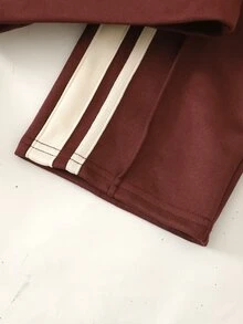 SHEIN Baby Girl Cute Pink Knit Autumn Winter Jacket And Elastic Waist Pants Set - Burgundy - View 3