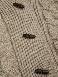 Sweetra Plus Size Fashion Cable Knit Horn Button Long Sleeve Sweater - Apricot - View 5