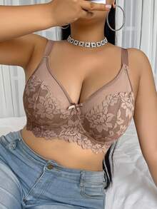 Divavoom 1件大尺碼蕾絲鋼圈內衣 - 咖啡棕 - 查看 7