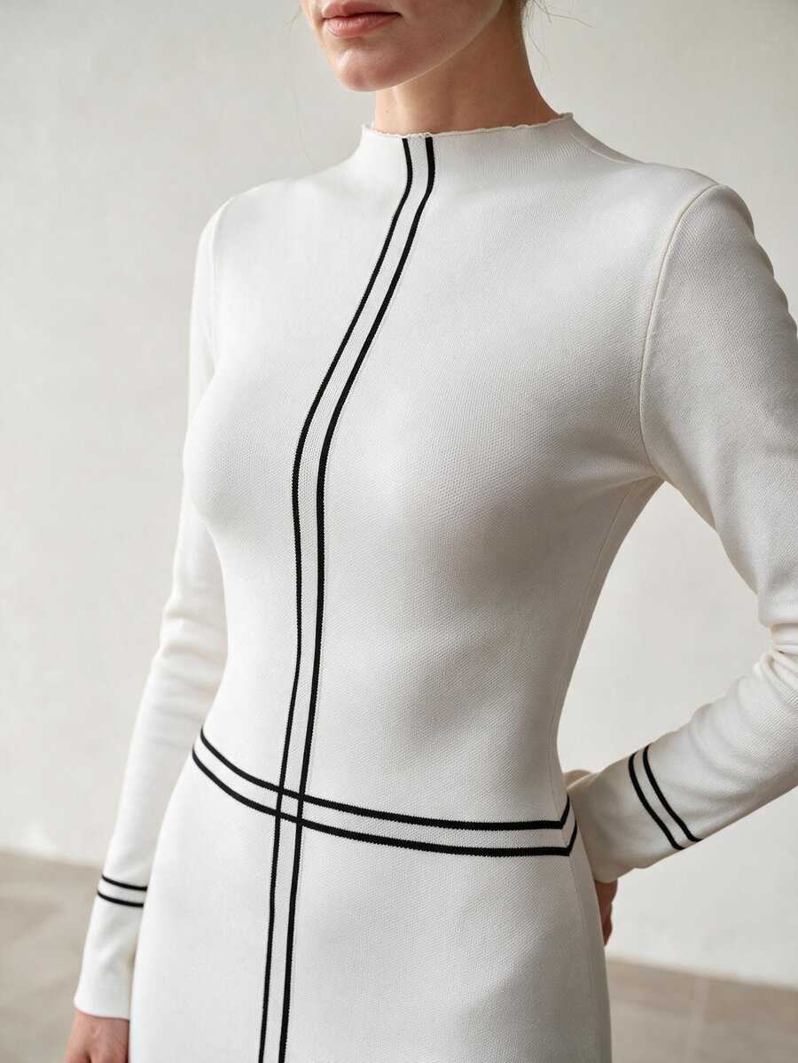 MOTF PREMIUM WOMEN'S COLORBLOCK CASUAL DAILY SUMMER KNIT DRESS - White - View 2
