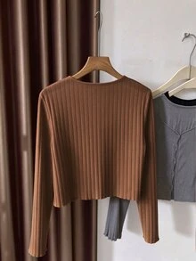 INAWLY 女款素色休閒百搭日常穿著開襟衫 - 摩卡棕 - 查看 2