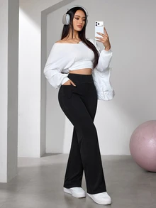 Flexra Fashionable Sports Casual Wide Leg Washed Denim Jeans - Black - View 4