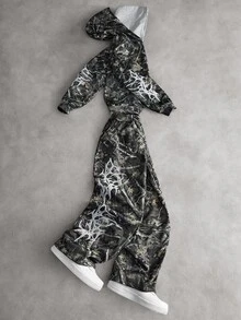 PAVTROS 男士街頭風熱銷仿生迷彩白色3D刺繡日常休閒百搭套裝，適合男友丈夫的週年禮物 - 彩色 - 查看 2