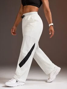 Powerista Women's Black & White Colorblock Woven Loose Wide Leg Long Pants - Black and White - View 5