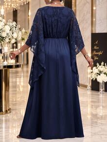 Fleurora Plus Size Women's V-Neck Pleated Casual Party & Travel Dress - Navy Blue - View 2