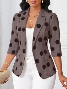 SHEIN Lady Women's Elegant Smart Casual Commute Office Polka Dot Print Blazer - Mocha Brown - View 4