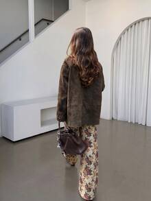 Lavishia Women's Elegant Vintage Printed Long Pants, Suitable For Autumn/Winter Outdoor Wear - Khaki - View 3