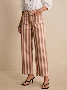 Poéselle Women's Fashion Button Pocket Striped Colorblock Jeans - Multicolor - View 1