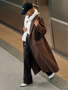Siren Gaze 女款純色極簡休閒長袖大衣，冬季、秋季 - 巧克力棕 - 查看 6