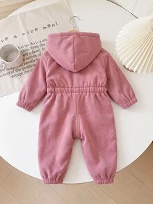 SHEIN 女嬰戶外工裝保暖內裡連帽連身衣，秋冬款 - 粉色 - 查看 2