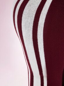 Amplova Autumn/Winter Campus Minimalist Daily Date Colorblock Striped Flare Knit Pants - Suitable For Dates And Back To School Season - Brown - View 9