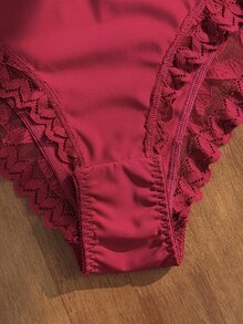 Divavoom 1pc Sexy Lace Patchwork Fabric Comfortable Mid-Waist Plus Size Women's Thong Panty - Multicolor - View 6