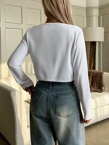 SHEIN EZwear 女款純色休閒百搭多功能日常長袖夾克，白色，適合秋季日常旅行 - 白色 - 查看 5