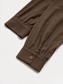Linhara CURVE Kemeja Kasual Serbaguna untuk Wanita Ukuran Besar, Warna Polos, Cocok untuk Pemakaian Sehari-hari di Musim Gugur - Coffee Brown - View 3