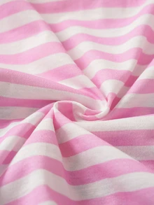 THE POWERPUFF GIRLS X SHEIN Baby Girl Striped Letter Cartoon Print Casual Daily Short Sleeve Top - Pink - View 6