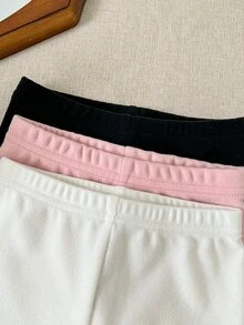 SHEIN 3件組女嬰可愛印花褲子，加厚款，適合秋冬穿著，保暖舒適 - 彩色 - 查看 3