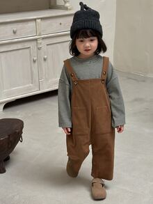 DAZY Baby Girl Button Pocket Casual Romper - Coffee Brown - View 5